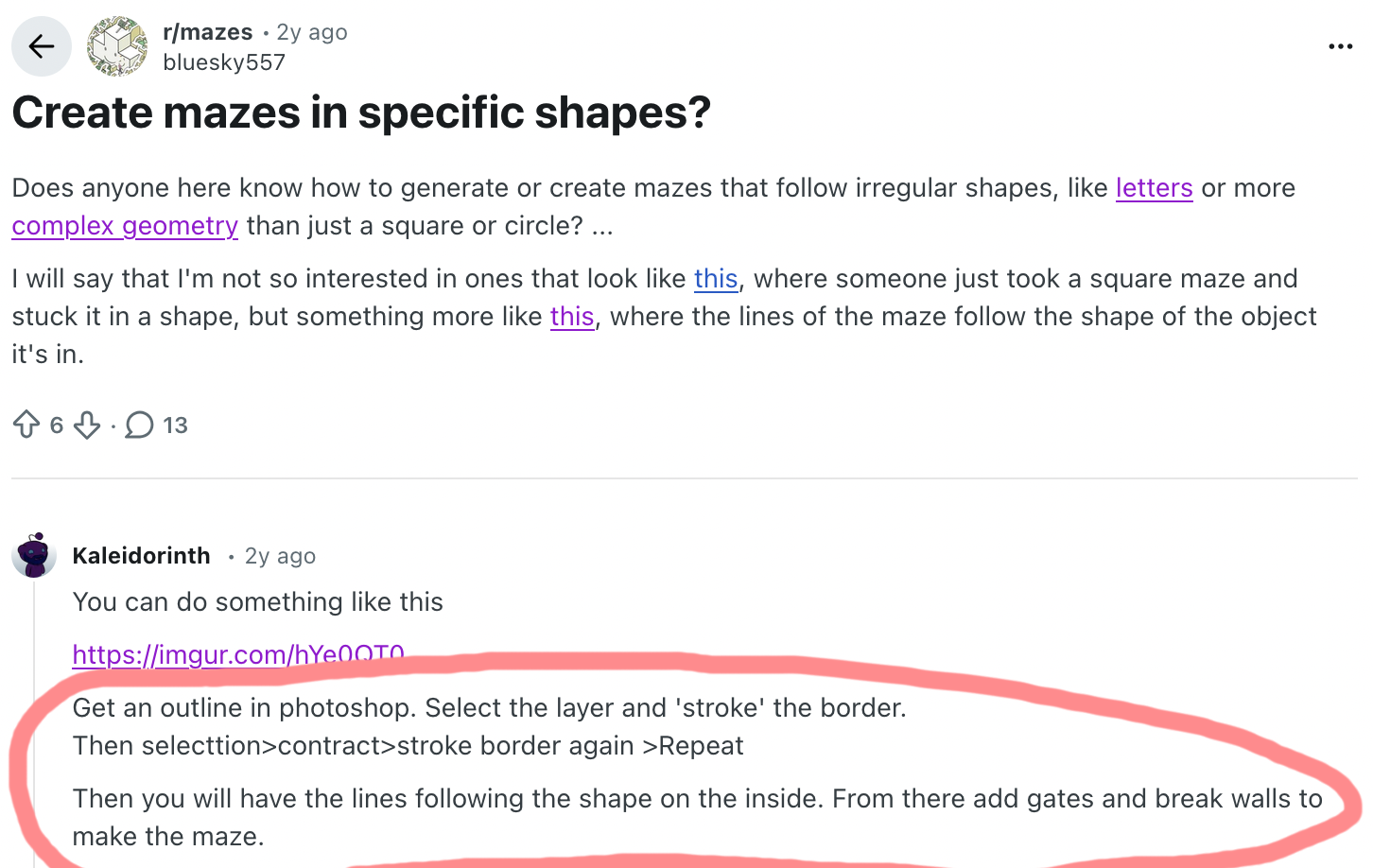Reddit maze comment