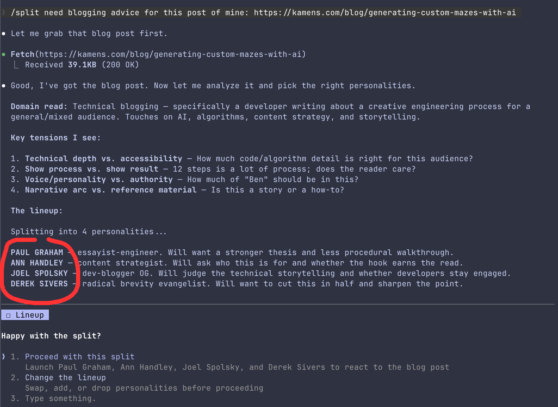 Blog split personalities